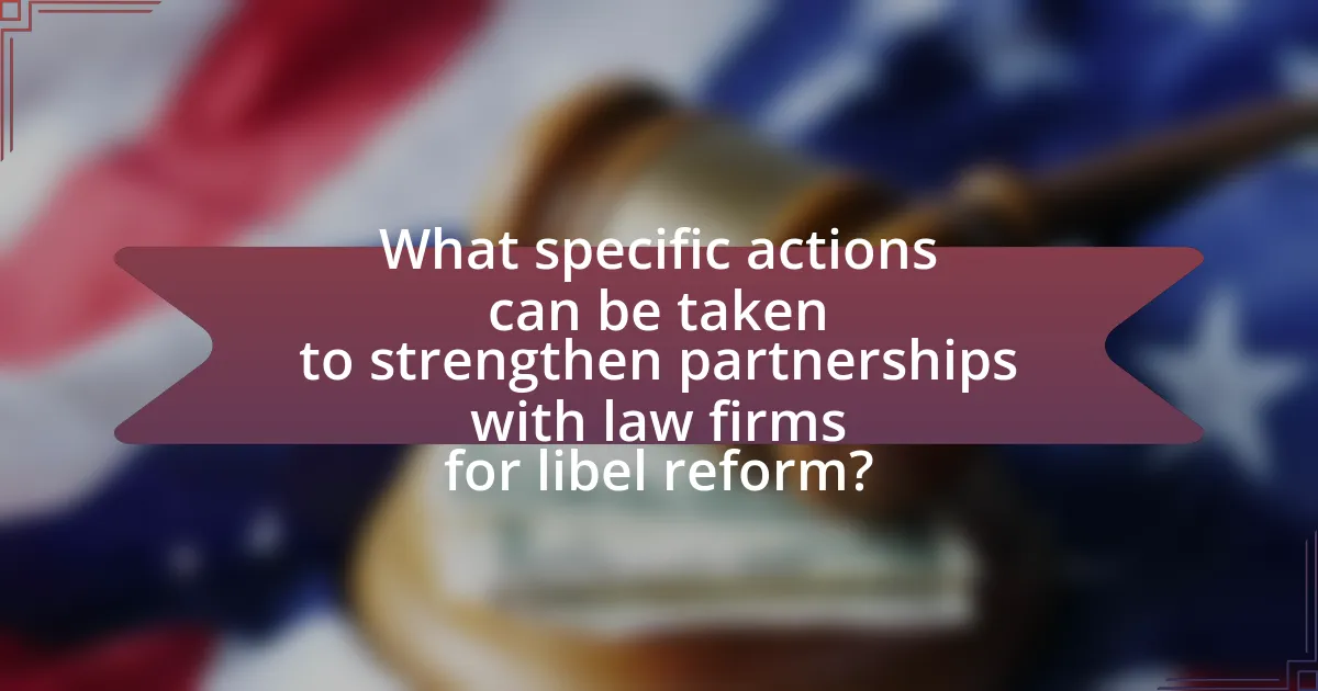 What specific actions can be taken to strengthen partnerships with law firms for libel reform?
